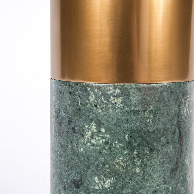 Modern Two Tone Cylinder Marble And Brass Metal Base Table Lamp, Green