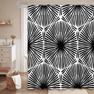 Rideau de douche bohémien à motif floral abstrait noir et blanc avec 12 crochets