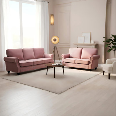 3-Seater Traditional Velvet Sofa, Nailhead Trim Upholstered Couch with Solid Wood Turned Legs for Living Room Decor