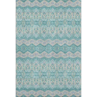 Premium Machine Washable Prisco Teal Rug