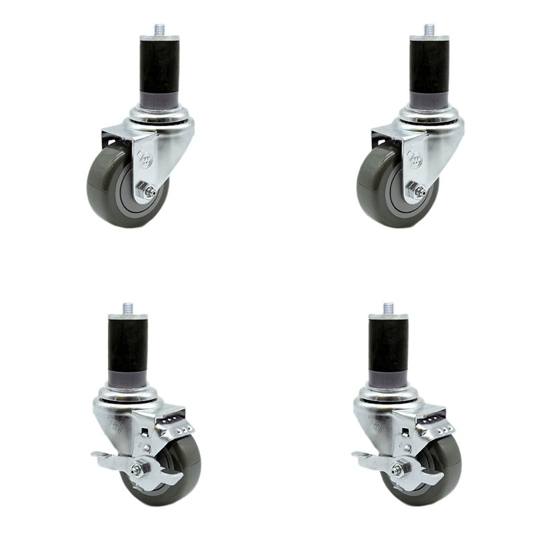 Ensemble de 4 roulettes extensibles en polyuréthane 4 pièces avec 2 freins, gris
