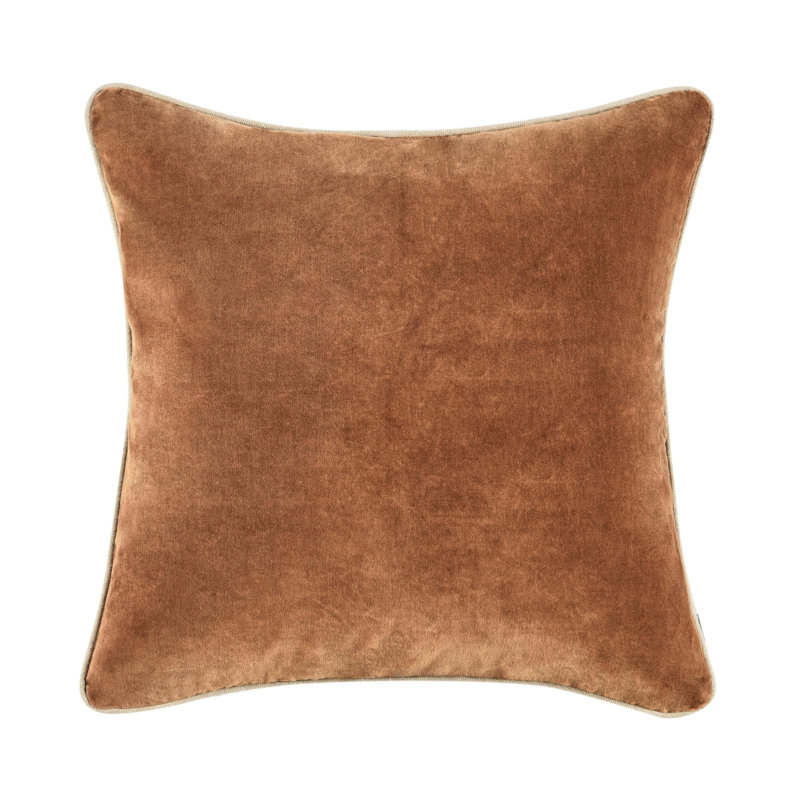 Harriet Cotton Throw Pillow, Hazel Brown, Square 22"