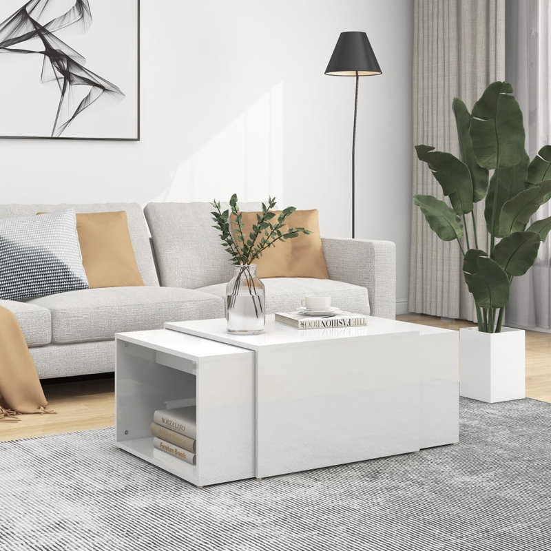 Goda Extendable Block Coffee Table with Storage, High Gloss White
