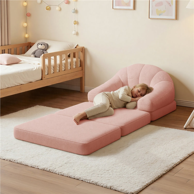 Fauteuil d'appoint pliant 2 en 1, fauteuil à billes convertible moelleux en canapé-lit, canapé-lit simple multifonctionnel pour le salon et les petits espaces, rose