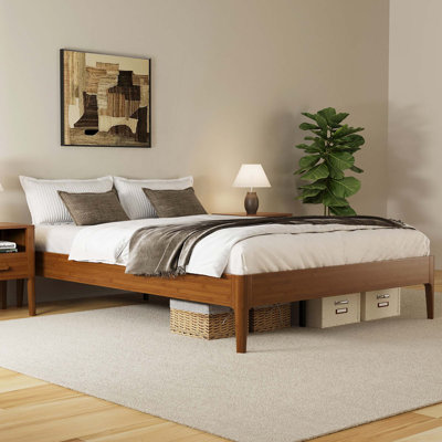 Solid Dry Bamboo Wood Platform Bed Frame,with Wood Slat Metal Support for Bedroom