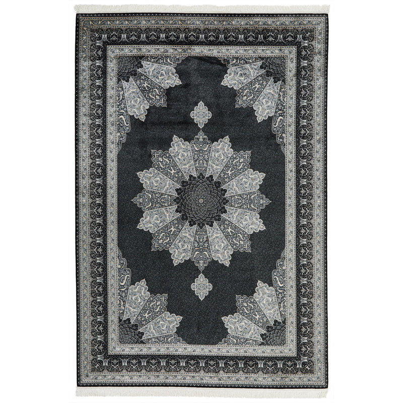 Tapis turc noir et ivoire 7 x 7 x 7