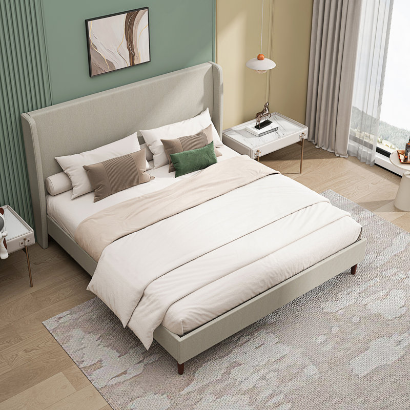 High Headboard Upholstered Bed, King Size Bed Frame
