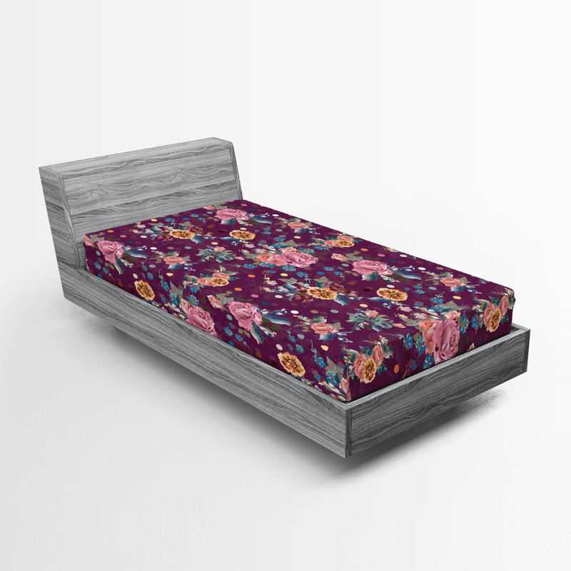Drap-housse Ambesonne, Cannelle, lavande foncé / floral, Drap-housse pour lit simple TG
