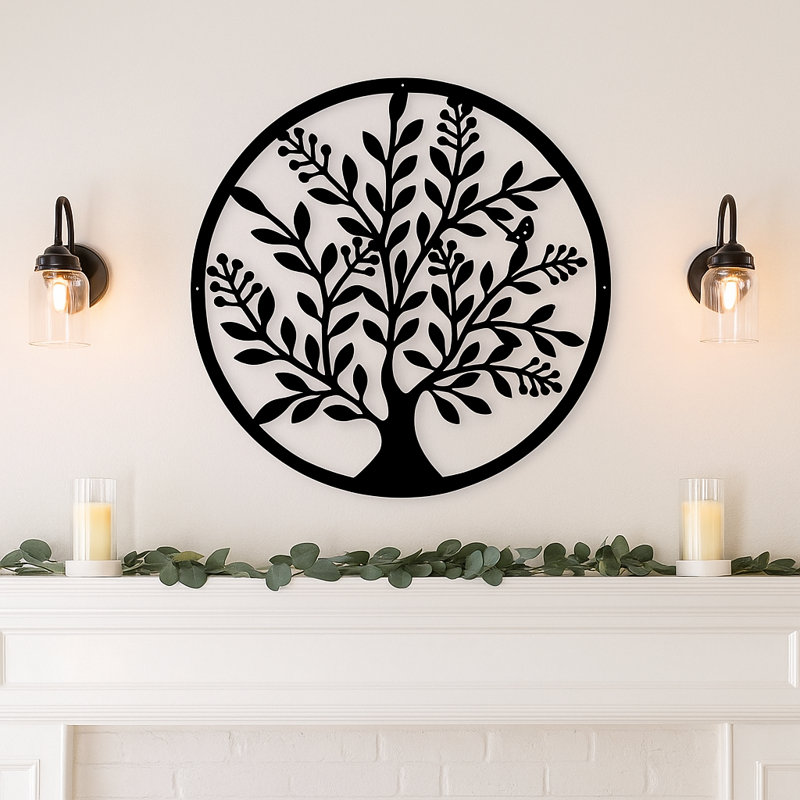 Wall Decor Handmade Traditional Plants & Flowers Wall Decor on Metal, 30" H x 30" W x 0.25" D, Flat Black