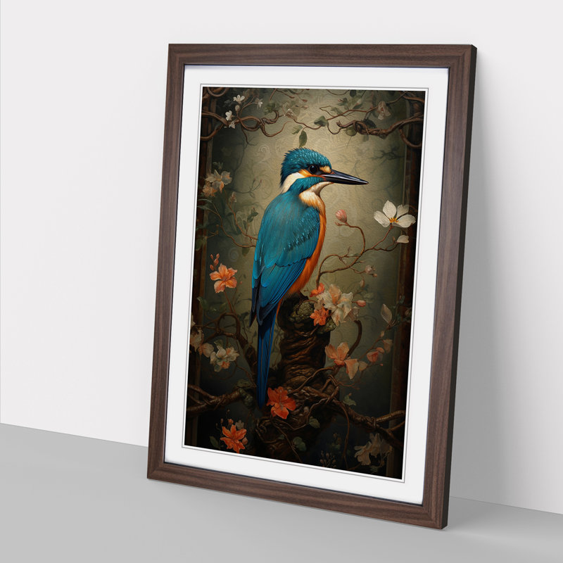 Kingfisher Victorian No.2 - Single Picture Frame Print on Wood, Walnut Framed, 46cm H x 34cm W