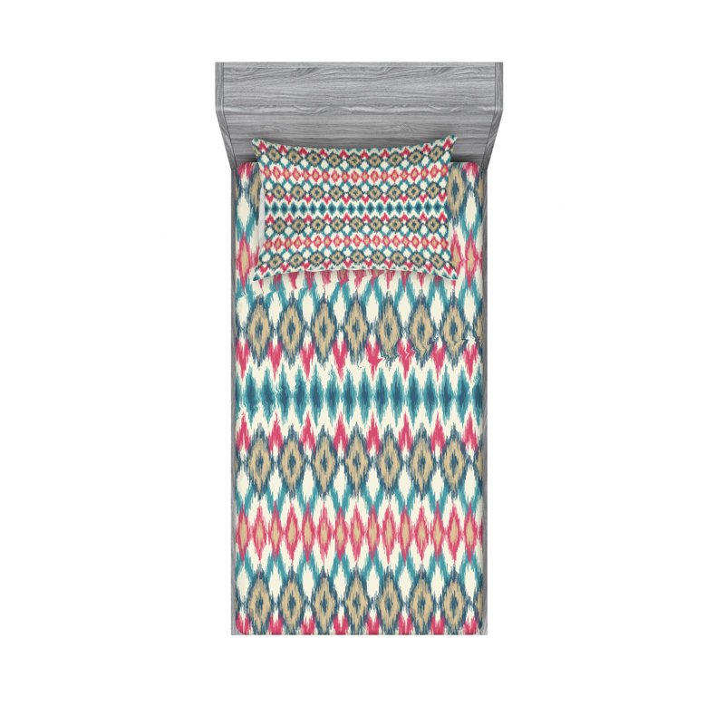 Microfiber Ikat Sheet Set, Twin XL Sheet Set with Fitted Sheet