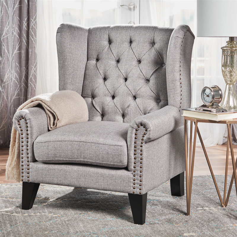 Osvaldo Tufted Wingback Chair, Gray Fabric