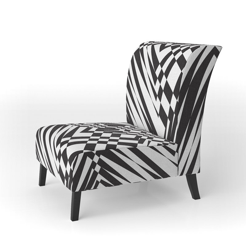 Fauteuil de chambre à motif géométrique noir et blanc revêtu de velours