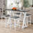 Mid-Century Counter Height 5-Piece Dining Set, Wood Console Table With Trestle Legs And 4 Stools For Small Places