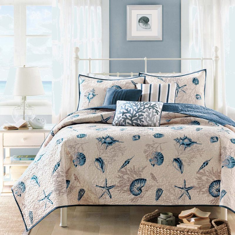 Ensemble de courtepointe en microfibre brossée avec coussins décoratifs bleu