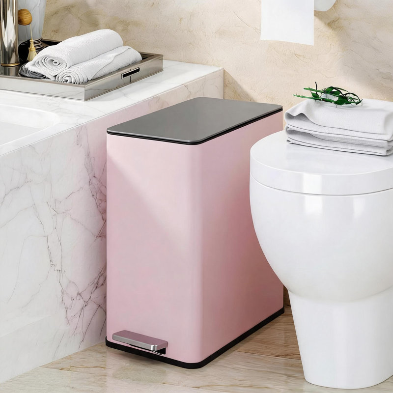 Poubelle à pédale 4 gallons / 15L en acier inoxydable - Couvercle à fermeture en douceur, pédale, seau intérieur amovible - Poubelle compacte de cuisine / salle de bain / bureau - Rose