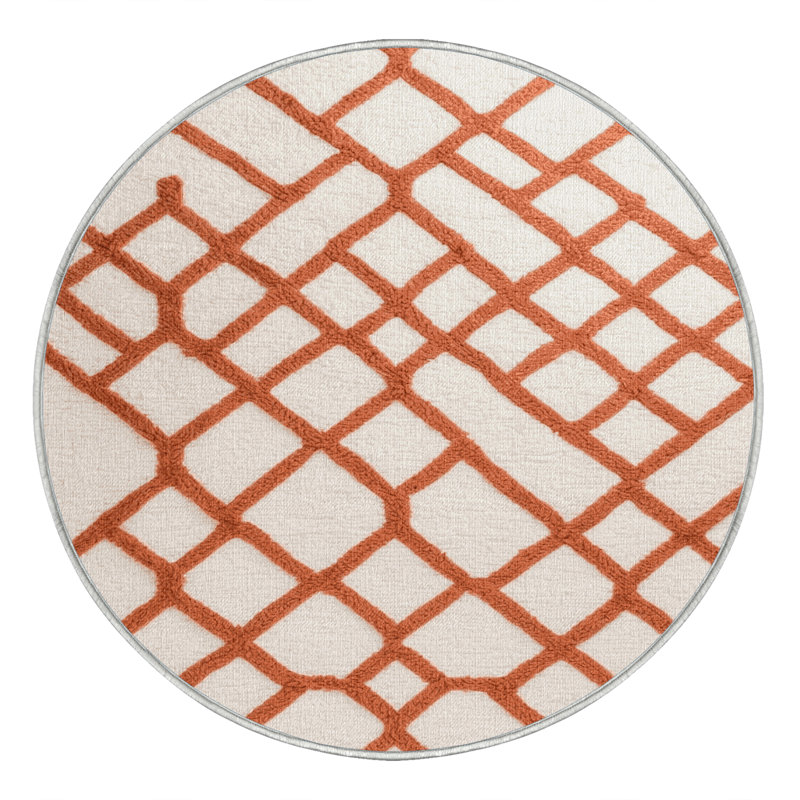 Tapis beige en treillis lavable à la machine, Rond 3 pi