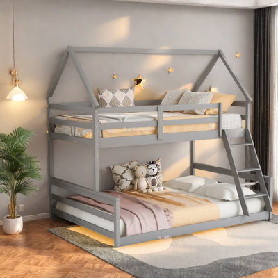 Space-saving Pine Wood Bunk Beds, Gray House Design For Family Fun
