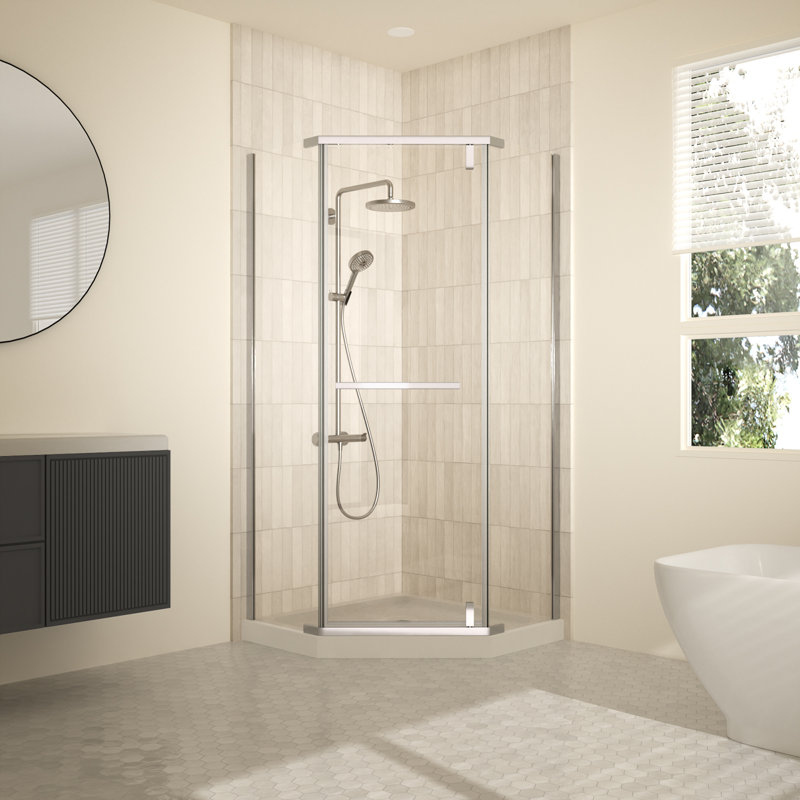 36'' x 36'' x 72'' Frameless Corner Shower Enclosure, Neo-Angle Shower Enclosure with 1/4" (6mm) Clear Tempered Glass, Pivot Shower Door with Explosion-Proof Film and Nano Coating in Chrome Finish