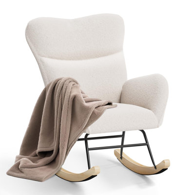 Rocking Chair For Adults, High Back Upholstered Nursing Chair Comfy Armchair With Metal Legs And Wood Base For Living Room, Bedroom, Balcony