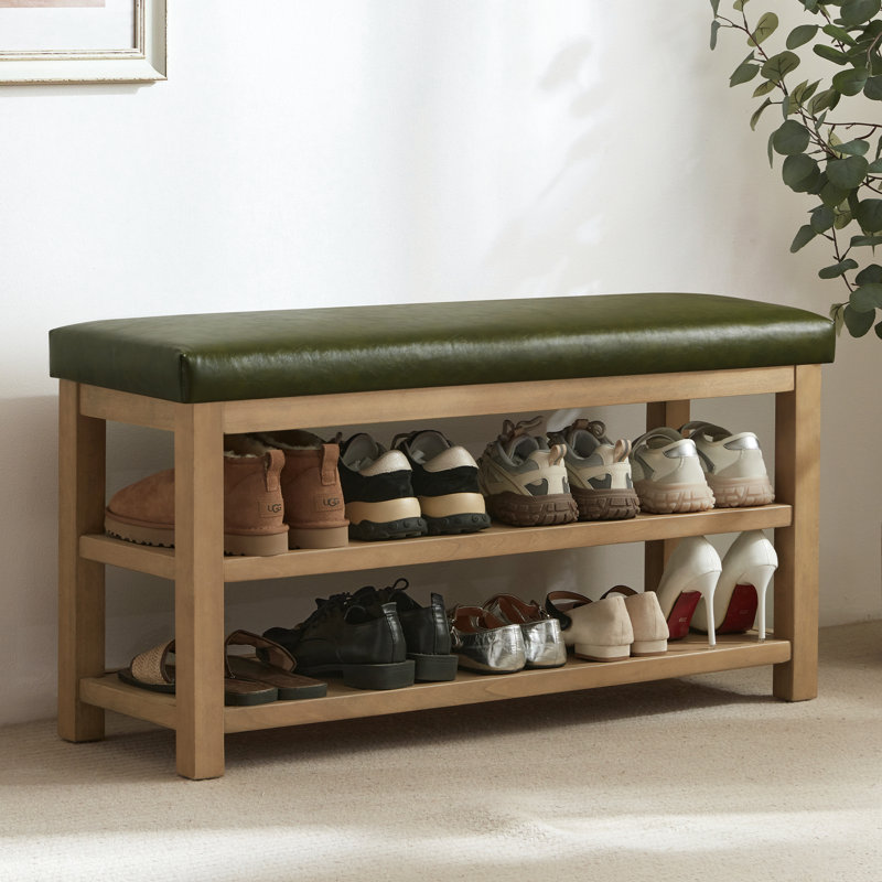 Banc de rangement rembourré pour chaussures en similicuir Hahnville, Vert, 21.3" H x 39.9" W x 13.8" D