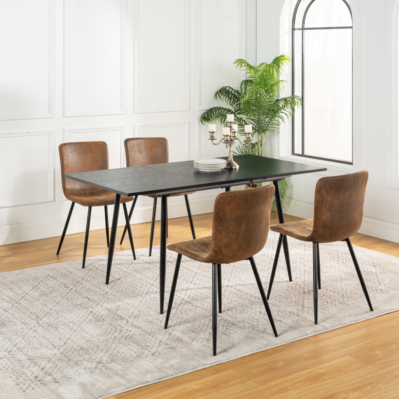 Modern Minimalist Extendable Dining Table Set （1Table and 4 Chairs）, Black
