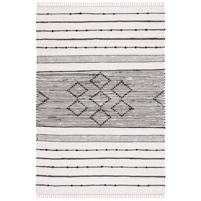 Tapis rayé kilim ivoire / noir STK203A