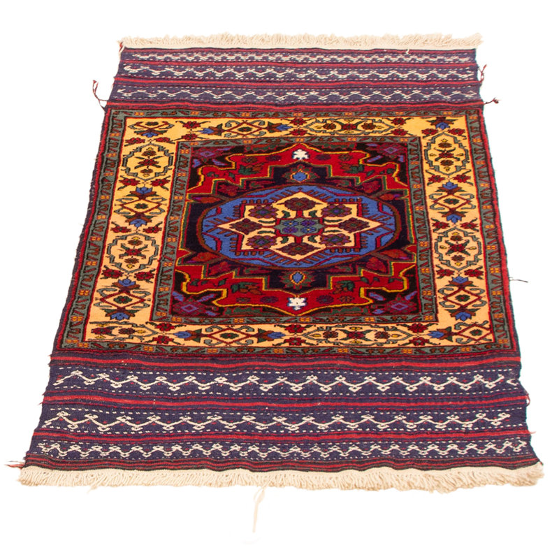 Tapis ivoire et rouge noué à la main 3 pi 0 po x 5 pi 3 po Mouri Finest