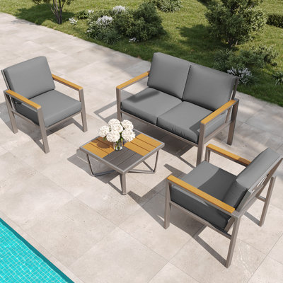 4-Piece Outdoor Patio Furniture Set, Metal Conversation Set with Cushions