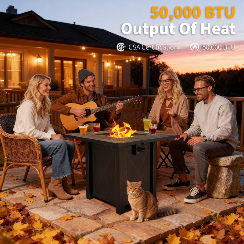 Metal Propane Outdoor Fire Pit Table, 50,000 BTU with Lid and Lava