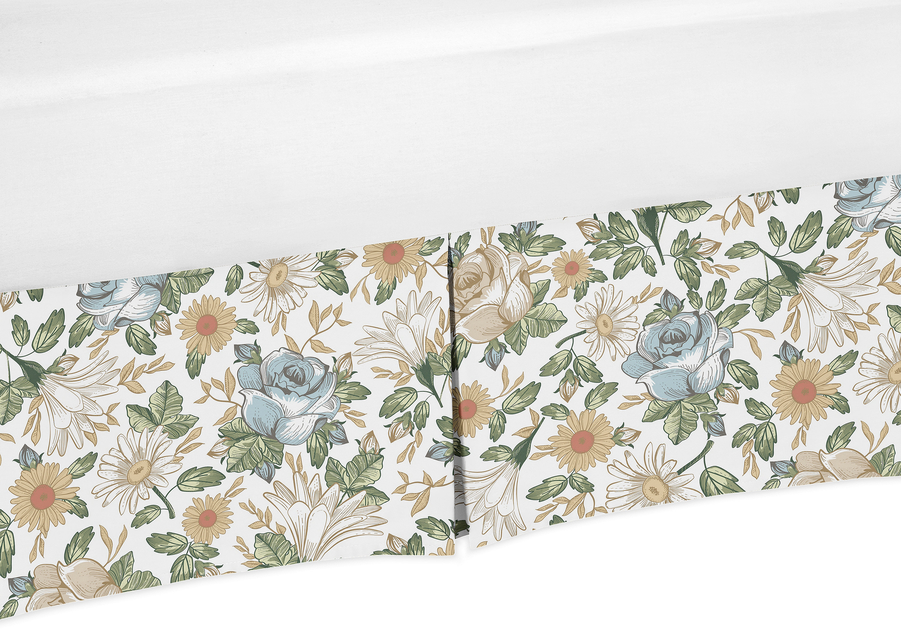 Sweet Jojo Designs Vintage Floral Blue/Yellow/Green Crib Dust Ruffle