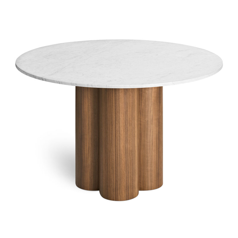 4 Quarter Round Marble Dining Table, 48" W x 48" L, Walnut