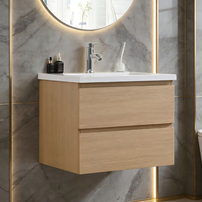 24" Wall-mounted Single Bathroom Vanity With Resin Top, Faucet, Floating Cabinet