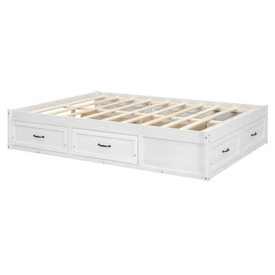 Full Size Platform Bed with 6 Storage Drawers, Antique White(OLD SKU:N708P263021K)