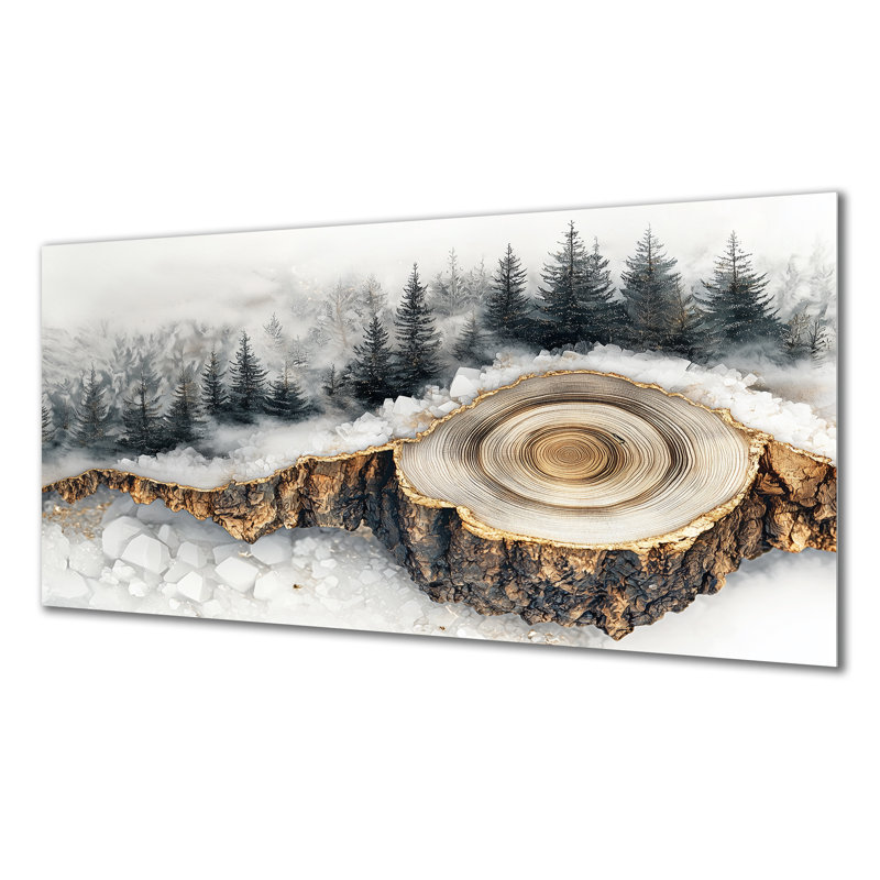 Crystal Winter Forest Lansdcape glissade sur bois II - Impressions métalliques de forêt, H 28 po x l 60 po