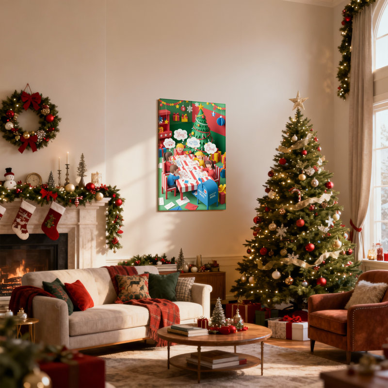 Enfants de Noël écrivant des lettres, décorations d'arbre de Noël, ensemble de 3 impressions d'art sur toile