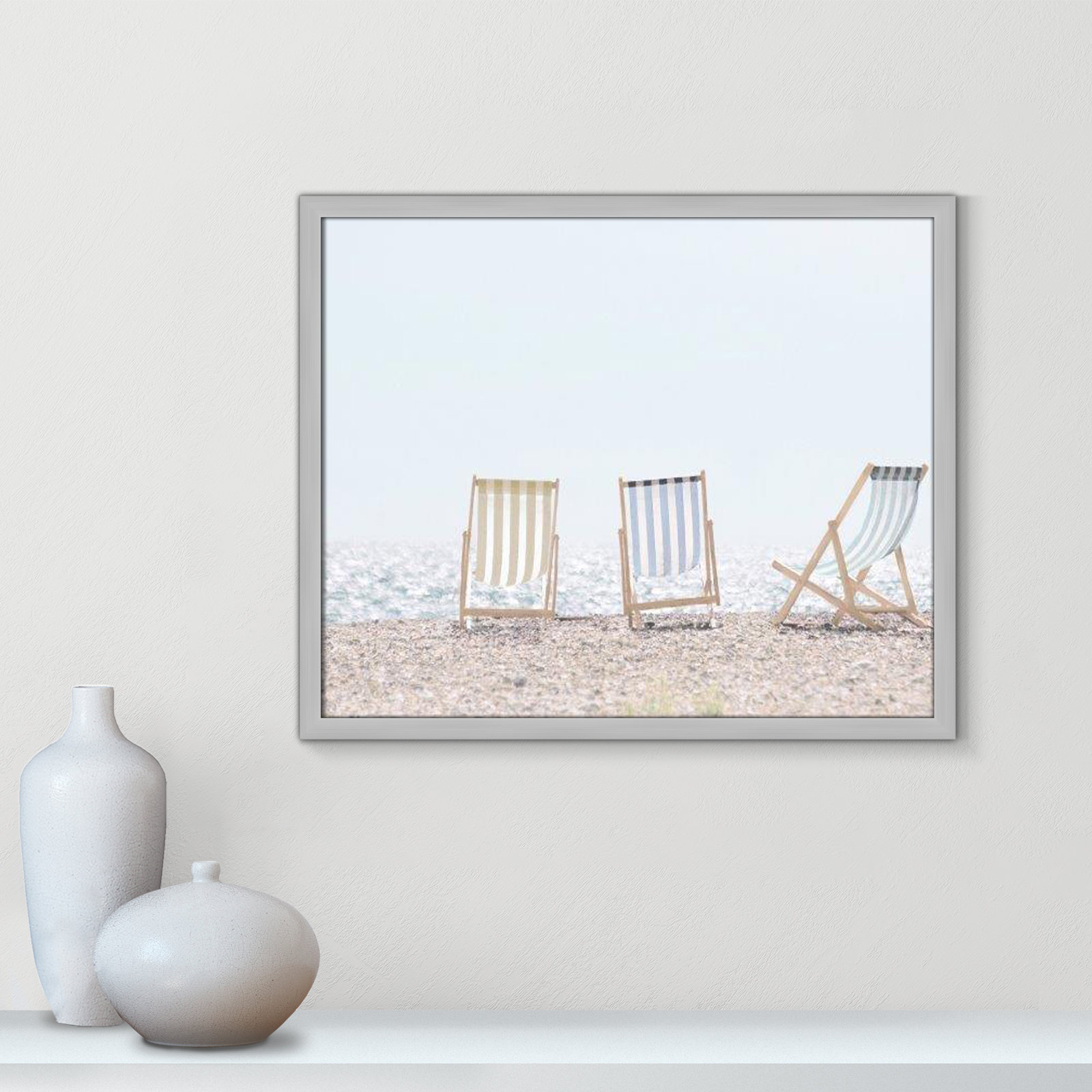 Adriatica "Beach Chairs" Print by Leah Straatsma, Matte Silver, 21.5" H x 25.5" W x 1.25" D