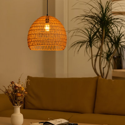 1-Light Pendant Light Dome Hemp Rope