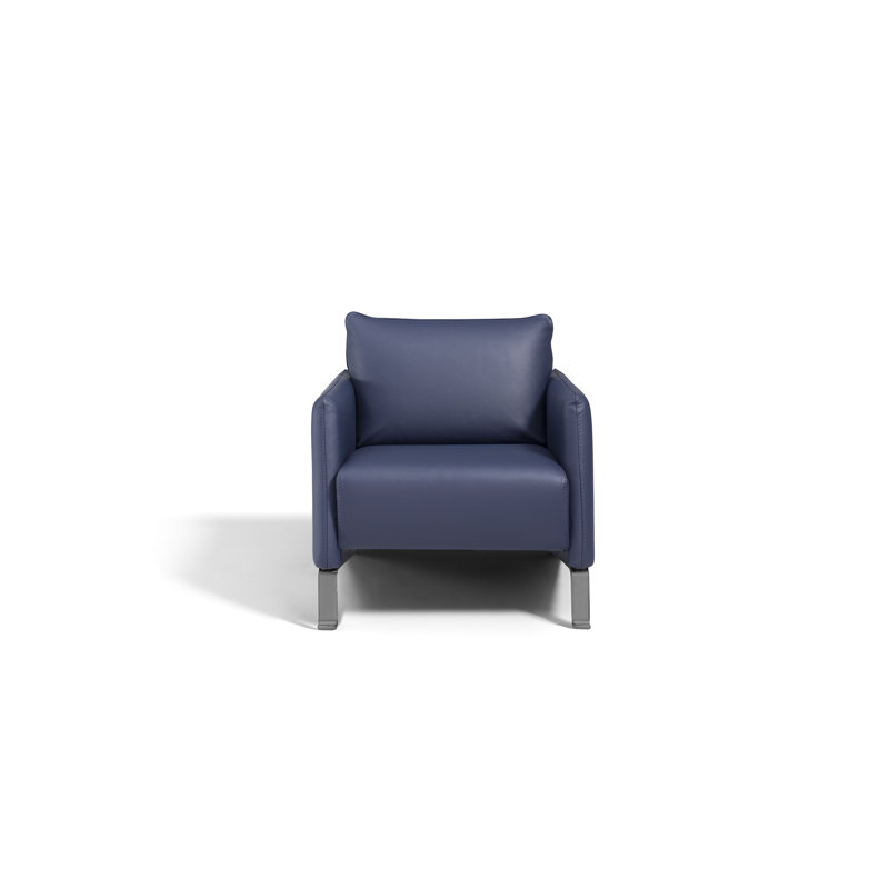 Crossreagh 29.2" Wide Top Grain Leather Armchair, Blue/Dark Gray Genuine Leather