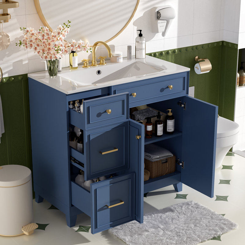  Ensemble de meuble-lavabo simple 36 po avec plateau en céramique Villeroux, Bleu