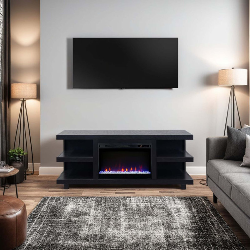 Meuble télé Laurel Canyon 65 po pour téléviseur de 75 po ou moins, assemblage minimal, Noir