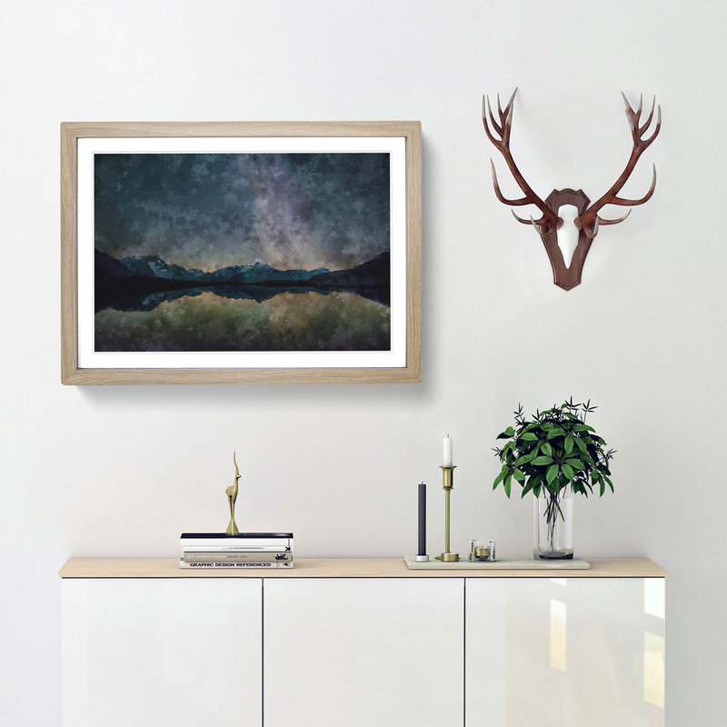 Mountain Star Reflection in Italy - Picture Frame Painting Print, 45cm H x 63cm W x 2cm D, Oak Framed