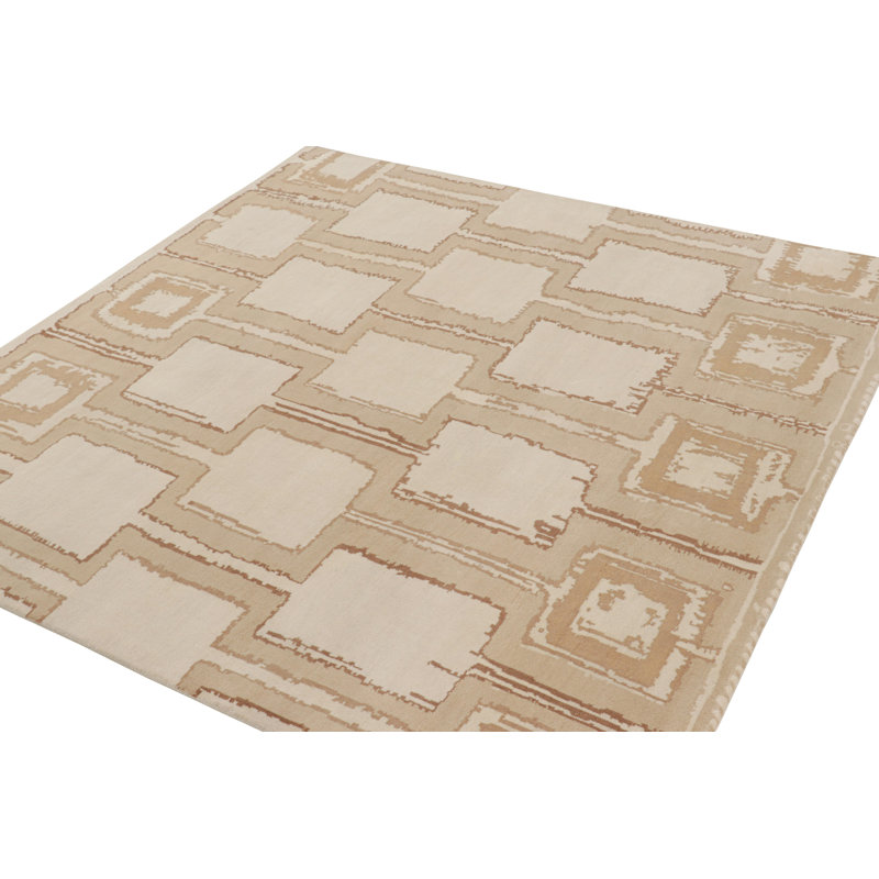 Rug & Kilim’S Mid-Century Modern Style Square Geometric Rug In Beige-Brown Tones