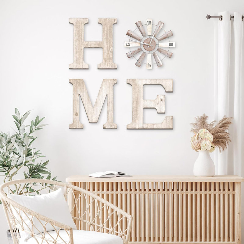 Water White Farmhouse Windmill Clock Home Sign