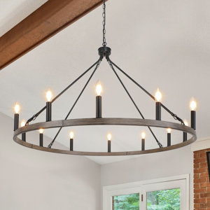 Malthe 12 - Light Candle Style Wagon Wheel Chandelier