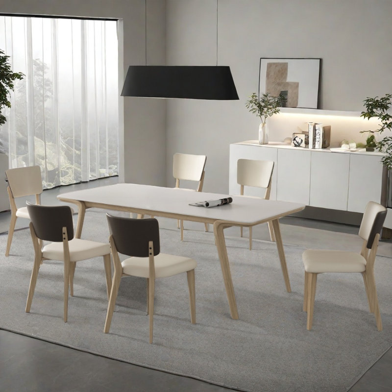 Table et chaise de salle à manger moderne de style crème, H 29,5 po x L 78,7 po x l 35,4 po