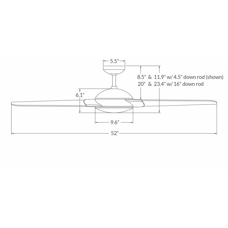 52'' Ceiling Fan, Bamboo, Handheld Remote Control (2-wire), Matte Nickel
