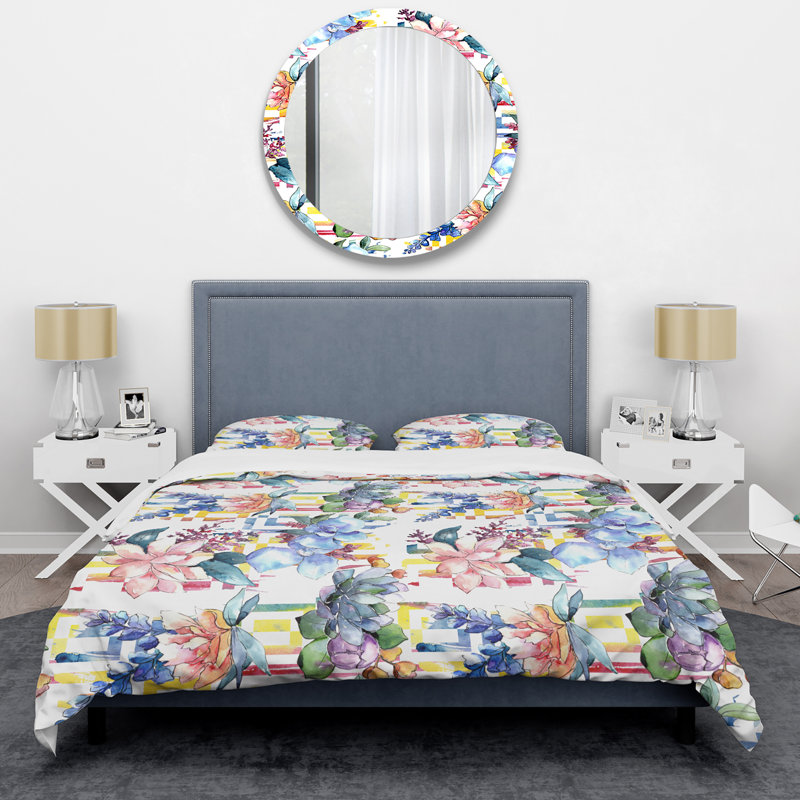 Multicolore bouquet de fleurs - ensemble de housse de couette floral - microfibre de polyester