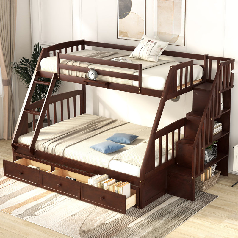 Lit superposé simple avec escalier - facilite l'accès aux tiroirs supérieurs et à la chambre à coucher rustique