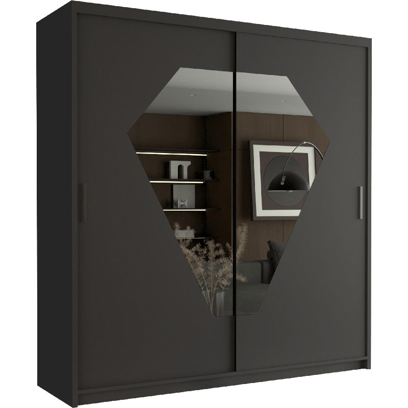 Modern Double Sliding Door Wardrobe, Black, 217cm H x 150cmW x 62cm D